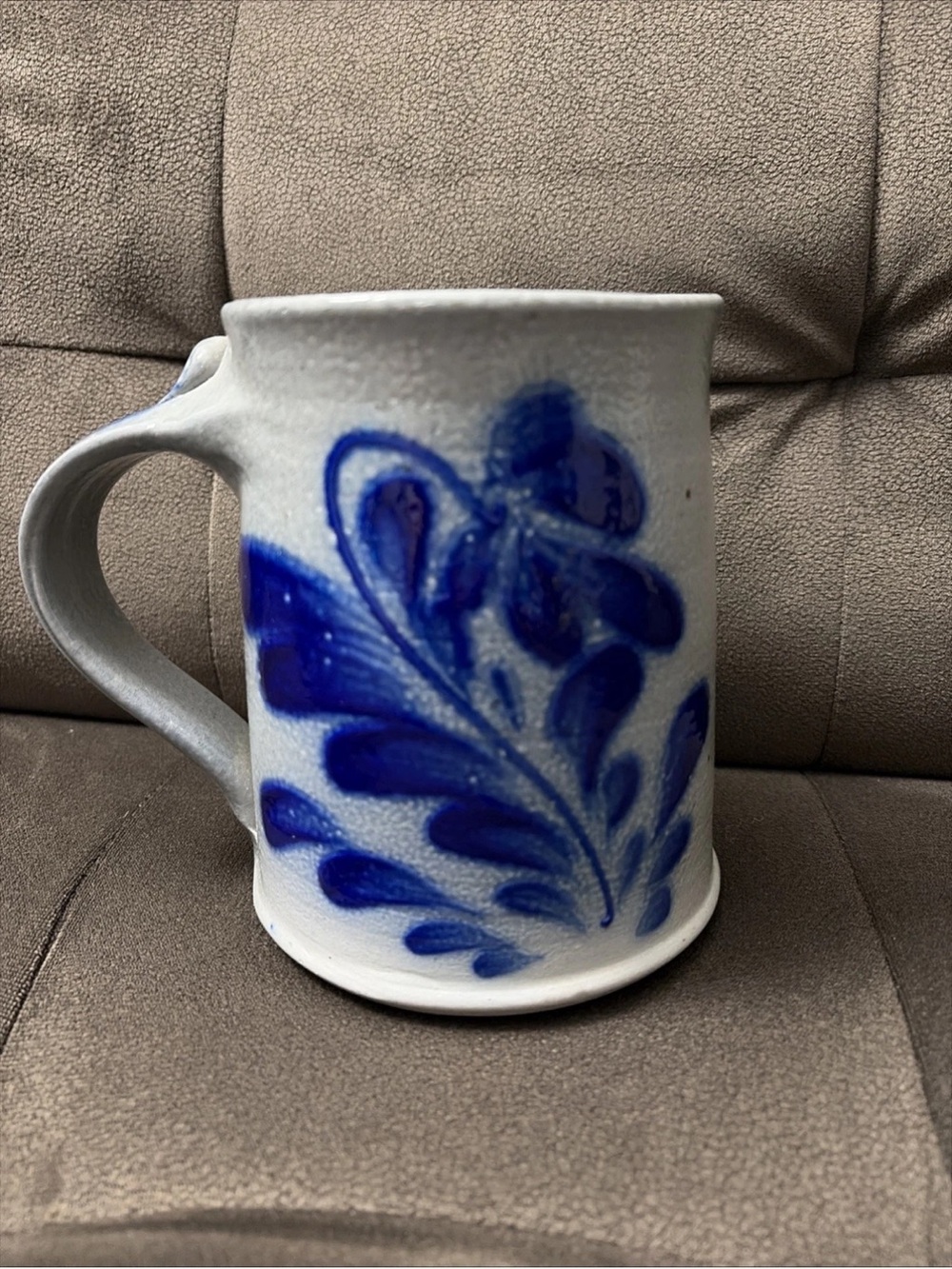 VTG Eldreth Pottery Salt Glazed Hand Painted Leaf Mug 5.5” H Signed 1998 USA